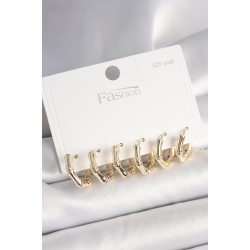 925 Ayar Gümüş Çivi Pirinç Gold Renk Bambu Halka Model Kadın Küpe Seti