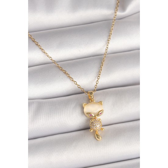 316L Çelik Gold Renk Zincir Zirkon Taşlı Kedi Model Kadın Kolye 316L Çelik Gold Renk Zincir Zirkon Taşlı Kedi Model Kadın Kolye