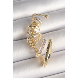 Pirinç Gold Renk Zirkon Taşlı Kıkırdak Küpe