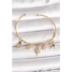 Pirinç Gold Renk Sallantı Zirkon Taşlı Kutup Yıldız Model Charm Model Kadın Bileklik
