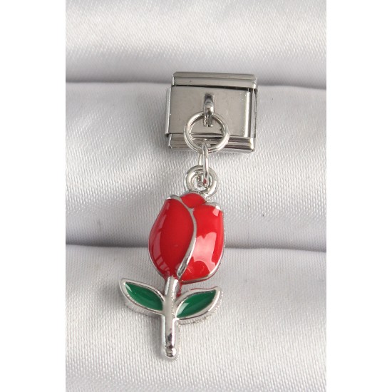 316L Çelik Gümüş Renk Kırmızı Gül Model Nomination Charm 316L Çelik Gümüş Renk Kırmızı Gül Model Nomination Charm
