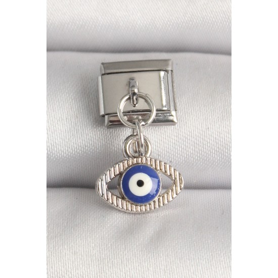 316L Çelik Gümüş Renk Nazar Boncuk Detaylı Göz Model Nomination Charm 316L Çelik Gümüş Renk Nazar Boncuk Detaylı Göz Model Nomination Charm