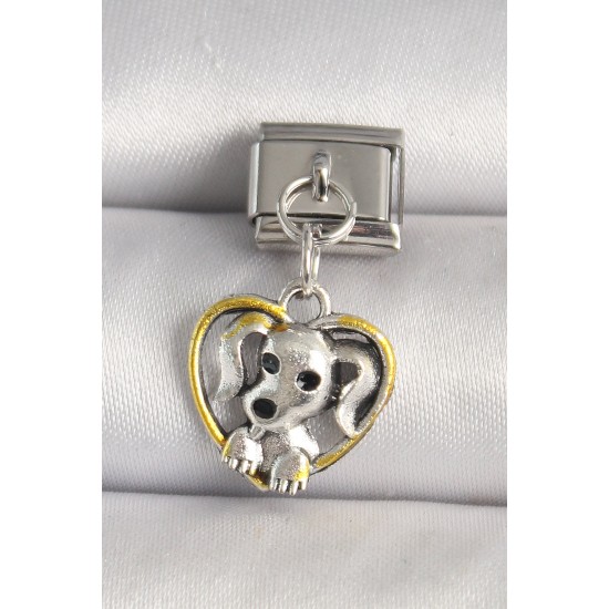 316L Çelik Gümüş Renk Sarı Kalp Köpek Model Nomination Charm 316L Çelik Gümüş Renk Sarı Kalp Köpek Model Nomination Charm