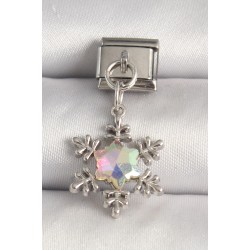 316L Çelik Gümüş Renk Hologram Mineli Kar Tanesi Model Nomination Charm