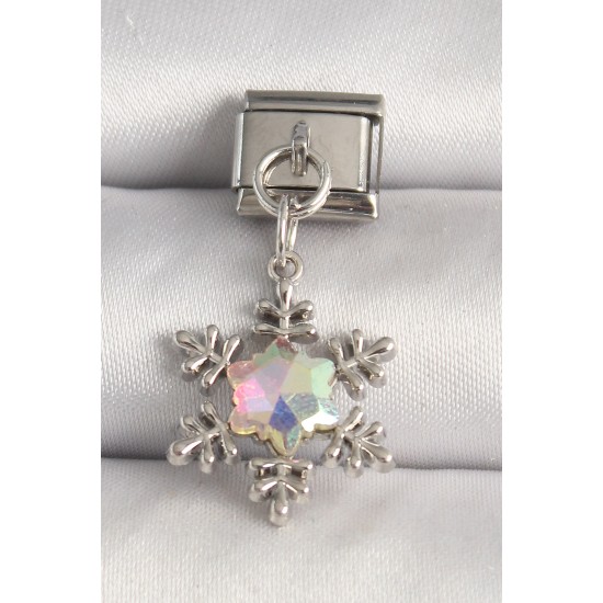 316L Çelik Gümüş Renk Hologram Mineli Kar Tanesi Model Nomination Charm