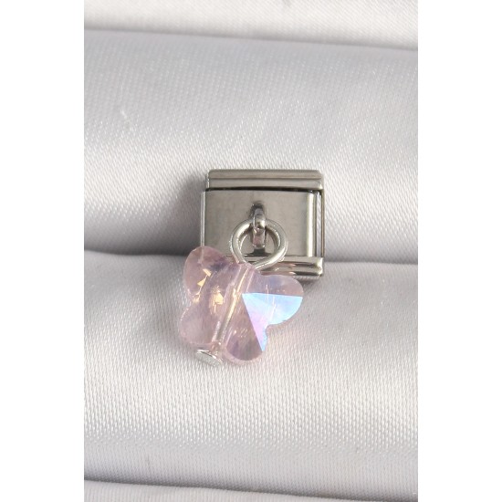 316L Çelik Gümüş Renk Pembe Zirkon Taşlı Kelebek Model Nomination Charm 316L Çelik Gümüş Renk Pembe Zirkon Taşlı Kelebek Model Nomination Charm