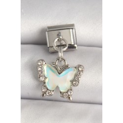 316L Çelik Gümüş Renk Zirkon Taşlı Sarı Mineli Kelebek Model Nomination Charm