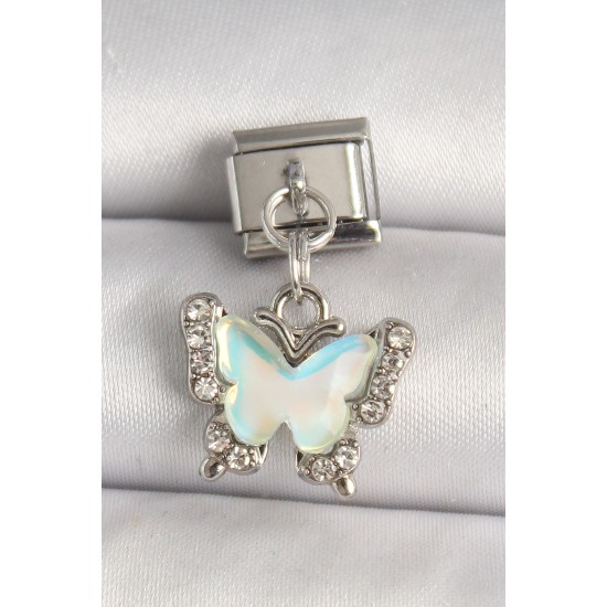 316L Çelik Gümüş Renk Zirkon Taşlı Sarı Mineli Kelebek Model Nomination Charm 316L Çelik Gümüş Renk Zirkon Taşlı Sarı Mineli Kelebek Model Nomination Charm