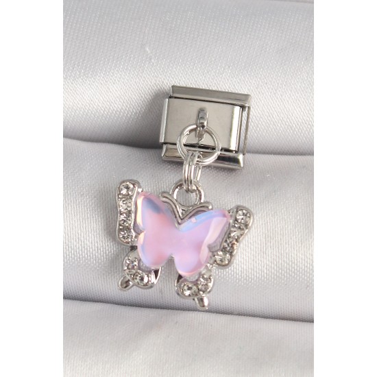 316L Çelik Gümüş Renk Zirkon Taşlı Pembe Kelebek Model Nomination Charm 316L Çelik Gümüş Renk Zirkon Taşlı Pembe Kelebek Model Nomination Charm