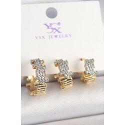 Pirinç Gold Renk Zirkon Taşlı Dorika Model 3'Lü Kadın Kombin Küpe