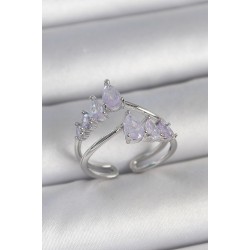 Pirinç Gümüş Renk Mor Damla Zirkon Taşlı Taç Model Kadın Yüzük