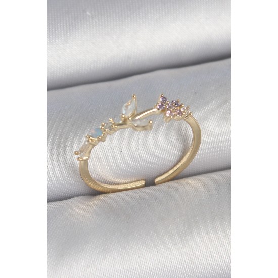 Pirinç Gold Renk Zirkon Taşlı Çiçek Model Ayarlanabilir Kadın Yüzük Pirinç Gold Renk Zirkon Taşlı Çiçek Model Ayarlanabilir Kadın Yüzük