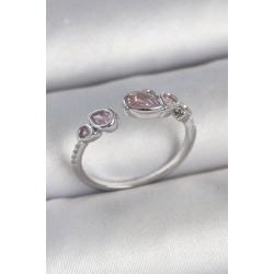 Pirinç Gümüş Renk Pembe Damla Zirkon Taşlı Ayarlanabilir Model Kadın Yüzük
