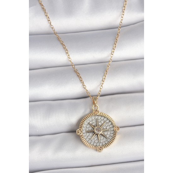 316L Çelik Gold Renk Zirkon Taşlı Pusula Model Kadın Kolye 316L Çelik Gold Renk Zirkon Taşlı Pusula Model Kadın Kolye