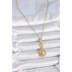316L Çelik Gold Renk Zirkon Taşlı Sallantı Güneş Model Kadın Kolye