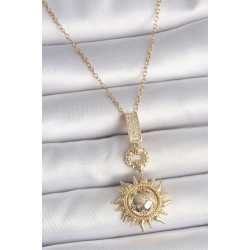 316L Çelik Gold Renk Zirkon Taşlı Sallantı Güneş Model Kadın Kolye