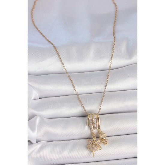 316L Çelik Gold Renk Zirkon Taşlı Sallantı Melek Figür Charm Kadın Kolye 316L Çelik Gold Renk Zirkon Taşlı Sallantı Melek Figür Charm Kadın Kolye