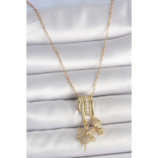 316L Çelik Gold Renk Zirkon Taşlı Sallantı Melek Figür Charm Kadın Kolye 316L Çelik Gold Renk Zirkon Taşlı Sallantı Melek Figür Charm Kadın Kolye