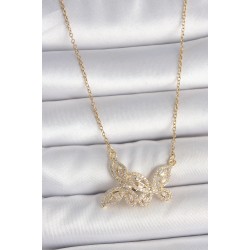 316L Çelik Gold Renk Zincir Zirkon Taşlı Kelebek Model Kadın Kolye