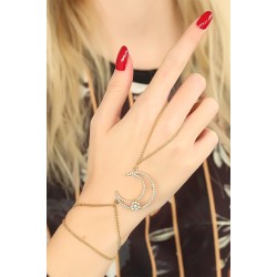 Gold Renk Zirkon Taşlı Ay Tasarım Şahmeran Bileklik