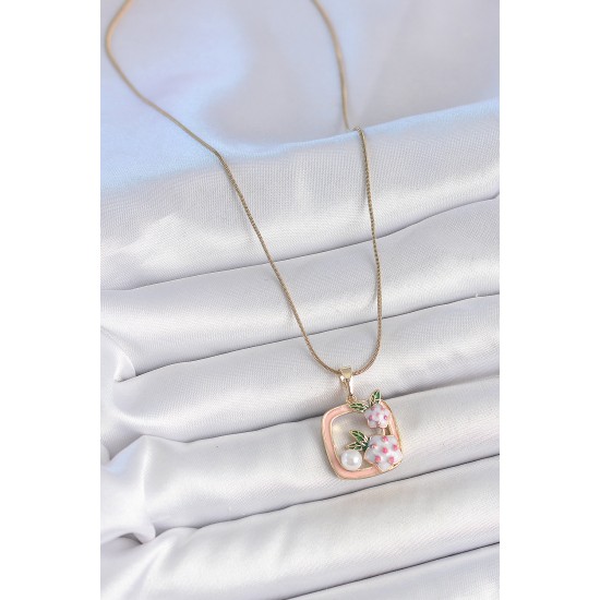 316L Çelik Gold Renk Zincir Pembe Mineli Kare Model Çiçek İşlemeli İnci Detay Kadın Kolye 316L Çelik Gold Renk Zincir Pembe Mineli Kare Model Çiçek İşlemeli İnci Detay Kadın Kolye