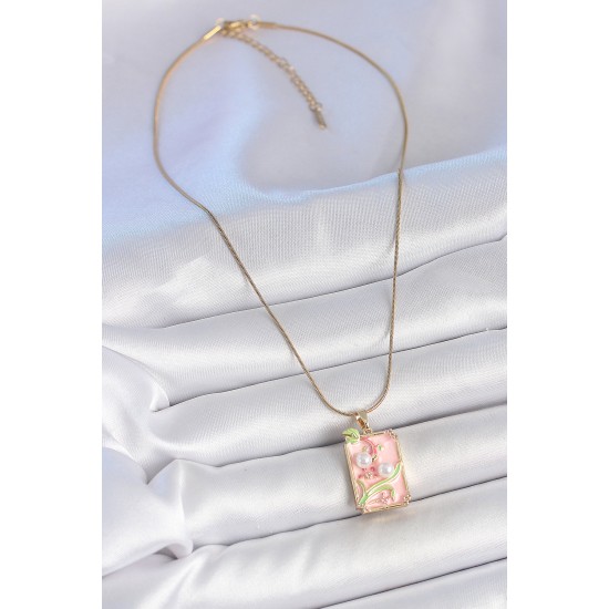 316L Çelik Gold Renk Zincir Pembe Mineli İncli Çiçek İşlemeli Portre Model Kadın Kolye 316L Çelik Gold Renk Zincir Pembe Mineli İncli Çiçek İşlemeli Portre Model Kadın Kolye