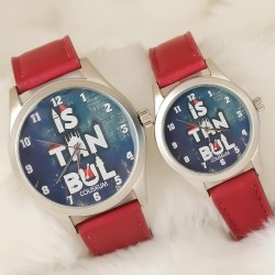 Bordo Renk Deri Kordonlu İstanbul Tasarımlı Sevgili Saatleri