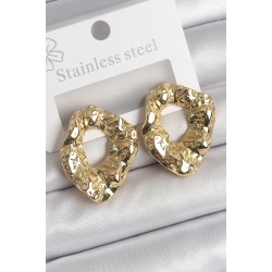 316 Çelik Gold Renk İşlemeli Halka Model Kadın Küpe