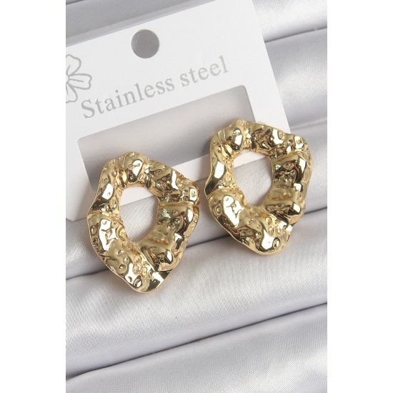 316 Çelik Gold Renk İşlemeli Halka Model Kadın Küpe