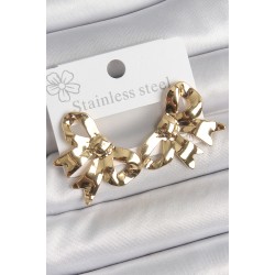 316 Çelik Gold Renk Kurdele Plaka Model Kadın Küpe
