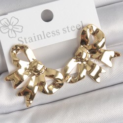 316 Çelik Gold Renk Kurdele Plaka Model Kadın Küpe