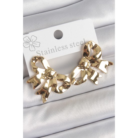 316 Çelik Gold Renk Kurdele Plaka Model Kadın Küpe 316 Çelik Gold Renk Kurdele Plaka Model Kadın Küpe
