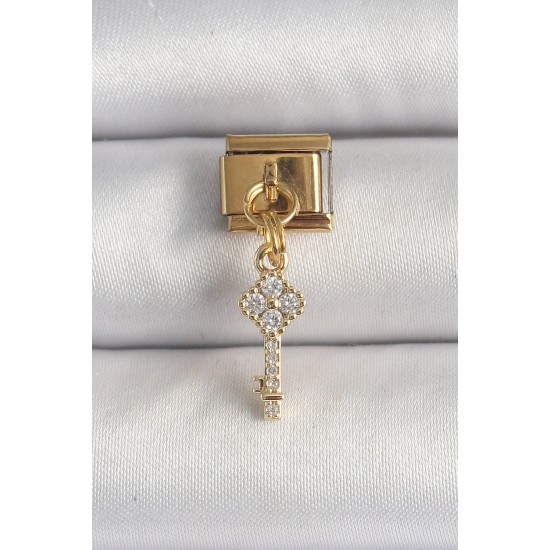316L Çelik Gold Renk Sallantı Zirkon Taşlı Anahtar Model Nomination Charm 316L Çelik Gold Renk Sallantı Zirkon Taşlı Anahtar Model Nomination Charm