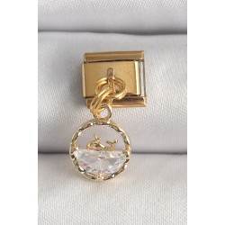 316L Çelik Gold Renk Sallantı Zirkon Taşlı Balina Model Nomination Charm