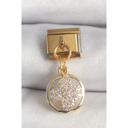 316L Çelik Gold Renk Sallantı Zirkon Taşlı Yonca Model Nomination Charm