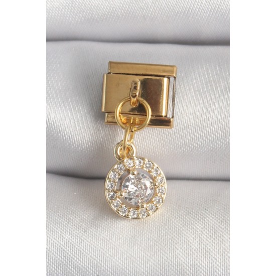316L Çelik Gold Renk Sallantı Daire Zirkon Taşlı Nomination Charm 316L Çelik Gold Renk Sallantı Daire Zirkon Taşlı Nomination Charm