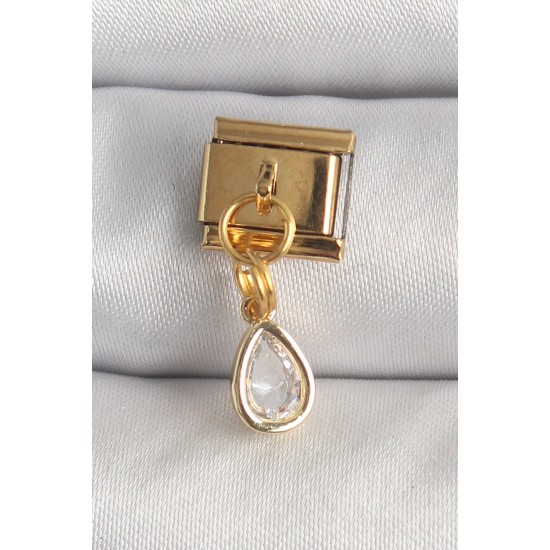 316L Çelik Gold Renk Sallantı Damla Zirkon Taşlı Nomination Charm
