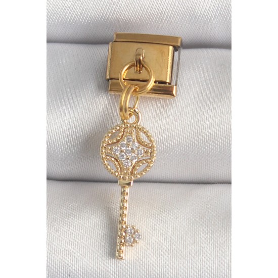 316L Çelik Gold Renk Sallantı Zirkon Taşlı Anahtar Model Nomination Charm 316L Çelik Gold Renk Sallantı Zirkon Taşlı Anahtar Model Nomination Charm