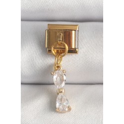 316L Çelik Gold Renk Sallantı Zirkon Taşlı Kurdele Model Nomination Charm