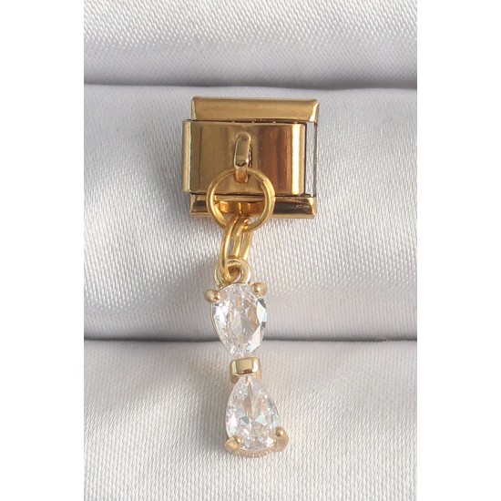 316L Çelik Gold Renk Sallantı Zirkon Taşlı Kurdele Model Nomination Charm 316L Çelik Gold Renk Sallantı Zirkon Taşlı Kurdele Model Nomination Charm