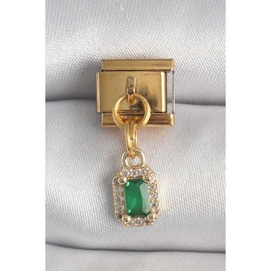 316L Çelik Gold Renk Sallantı Kare Yeşil Zirkon Taşlı Nomination Charm 316L Çelik Gold Renk Sallantı Kare Yeşil Zirkon Taşlı Nomination Charm