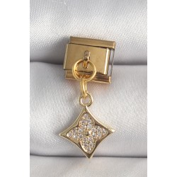 316L Çelik Gold Renk Sallantı Zirkon Taşlı Çiçek İşlemeli Nomination Charm
