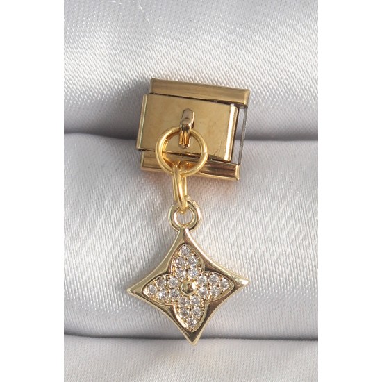 316L Çelik Gold Renk Sallantı Zirkon Taşlı Çiçek İşlemeli Nomination Charm 316L Çelik Gold Renk Sallantı Zirkon Taşlı Çiçek İşlemeli Nomination Charm