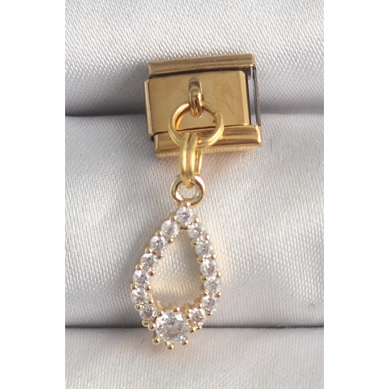 316L Çelik Gold Renk Sallantı Zirkon Taşlı Damla Model Nomination Charm 316L Çelik Gold Renk Sallantı Zirkon Taşlı Damla Model Nomination Charm