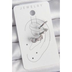 Pirinç Gümüş Renk Zirkon Taşlı 3'Lü Model Sonsuzluk Zincir Model Kıkırdak Küpe