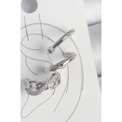 Pirinç Gümüş Renk Zirkon Taşlı 3'Lü Model Sonsuzluk Zincir Model Kıkırdak Küpe