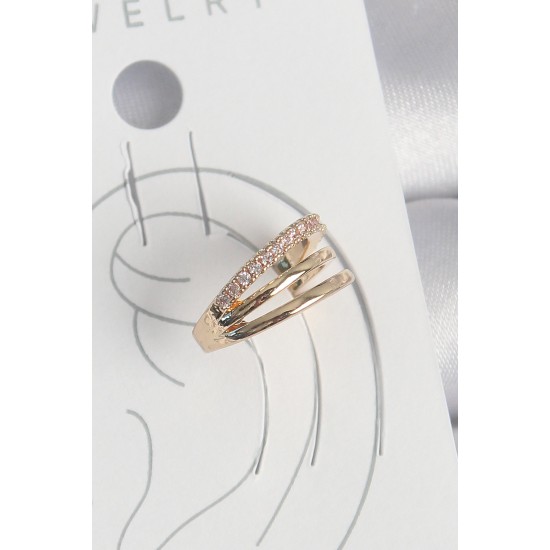 Pirinç Gold Renk Zirkon Taşlı 3'Lü Sıralı Model Kadın Kıkırdak Küpe Pirinç Gold Renk Zirkon Taşlı 3'Lü Sıralı Model Kadın Kıkırdak Küpe