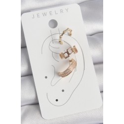 Pirinç Gold Renk Kare Model Zirkon Taşlı 3'Lü Model Kadın Kıkırdak Küpe
