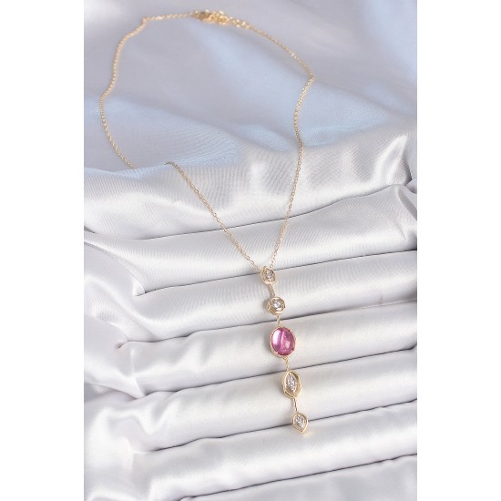 Pirinç Zincir Gold Renk Pembe Zirkon Taşlı Y Kolye Pirinç Zincir Gold Renk Pembe Zirkon Taşlı Y Kolye