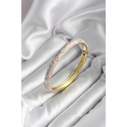 Mineli Pirinç Çiçek Desenli Zirkon Taşlı Gold Renk Kadın Kelepçe (çap 60 mm)